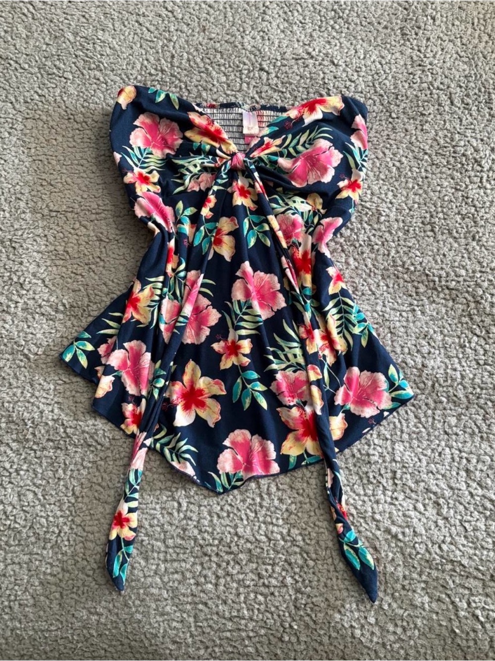 No Boundaries Navy Floral Tie-Front Tank Top